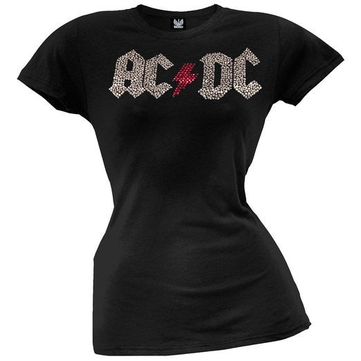 AC/DC - Metal Rhinestones Logo Juniors T-Shirt