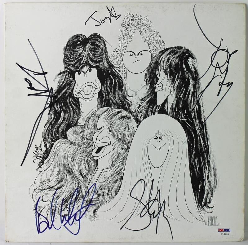 AEROSMITH (5) TYLER, PERRY, KRAMER, WHITFORD & HAMILTON AUTHENTIC SIGNED ALBUM COVER PSA/DNA V10638