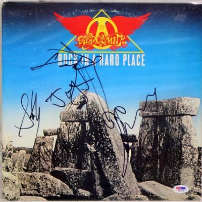 AEROSMITH Band Steven Tyler +4 Signed "Rock In A Hard Place" Album LP PSA/DNA