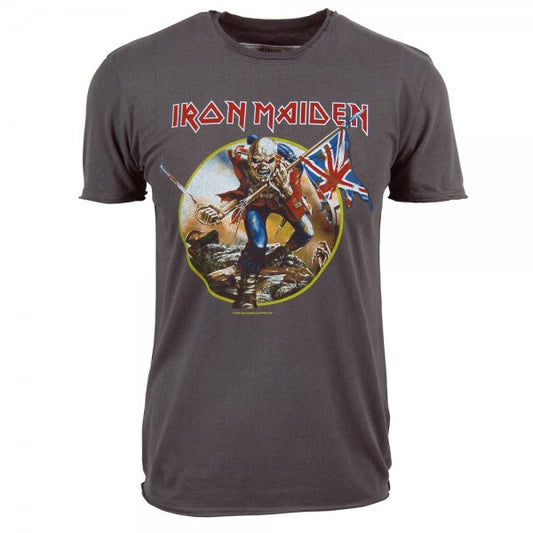 Amplified Mens Iron Maiden Trooper T Shirt, Charcoal