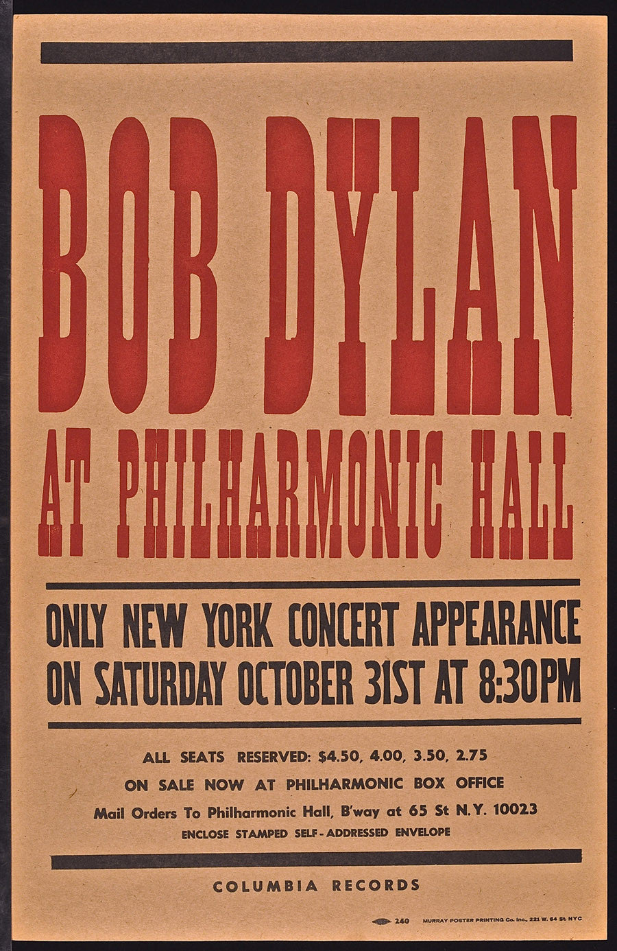 Bob Dylan – 1964 Philharmonic Hall “Halloween Concert” Poster