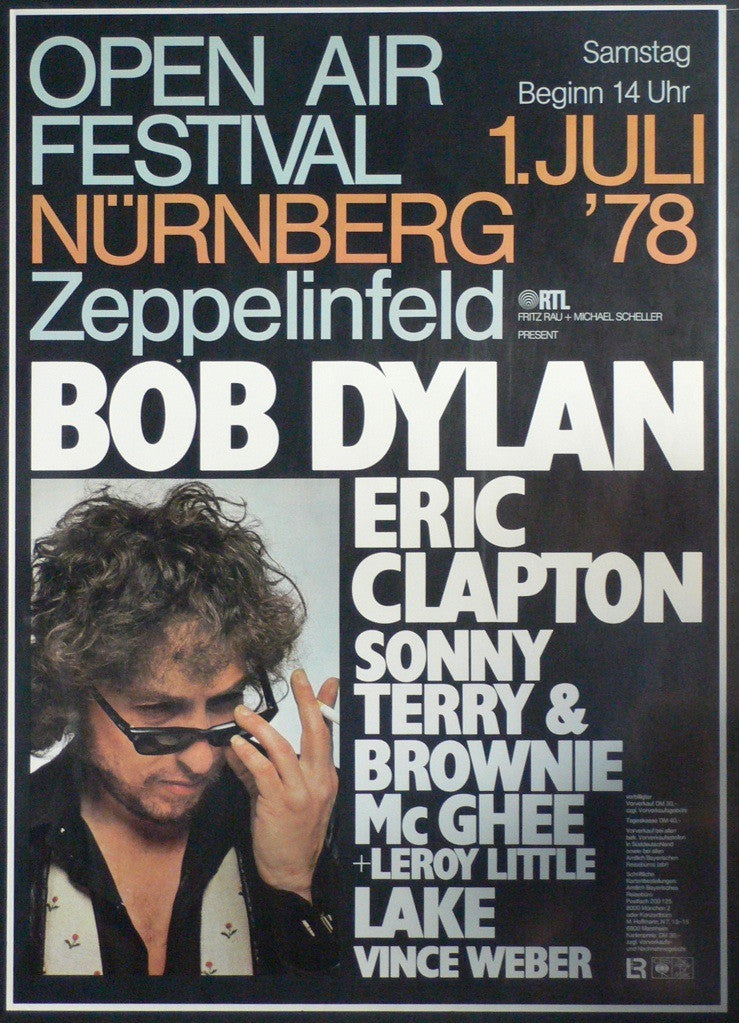 Bob Dylan – 1978 German Concert Poster with Eric Clapton, Sonny Terry & Brownie McGhee