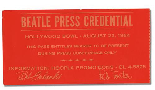 1964 Beatles Hollywood Bowl Press Pass