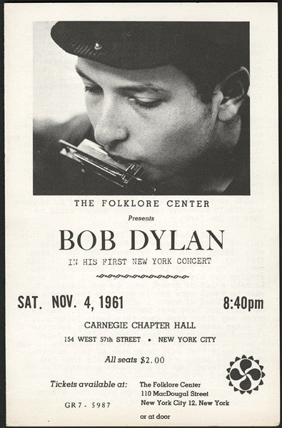 Bob Dylan's 1961 First New York City Concert Program