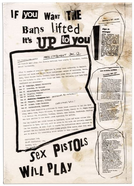 Scarce Test Print of Sex Pistols Poster Promoting the Last Leg of Their Final Tour in England