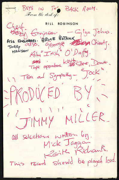 Lot #260:Mick Jagger Handwritten “Let It Bleed” Liner Notes