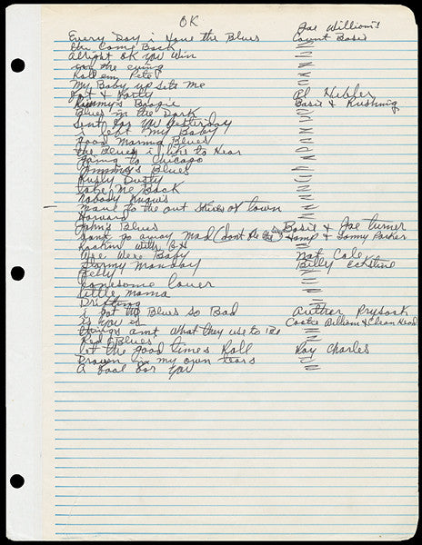 B.B. King Handwritten Set List