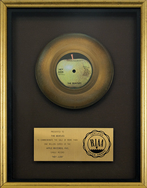 The Beatles "Hey Jude" RIAA Gold Single Record Award