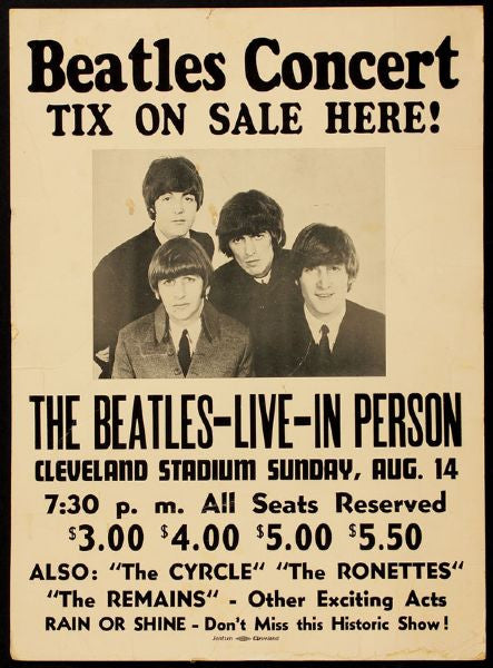 The Beatles Original 1966 Cleveland Stadium Cardboard Concert Poster