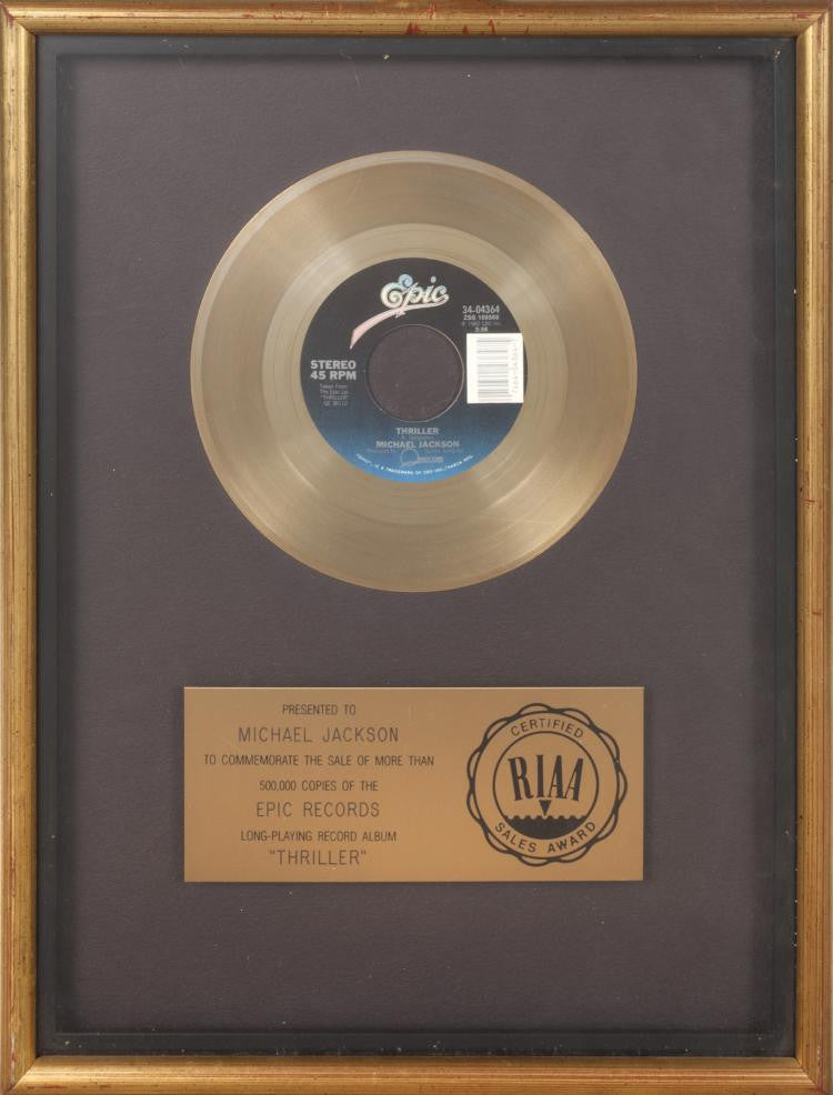 Lot 68: MICHAEL JACKSON "GOLD" RECORD AWARD