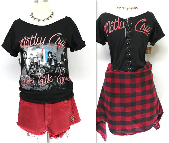 Motley Crue "Girls Girls Girls" Laceup back Tee customized by Julia Takai