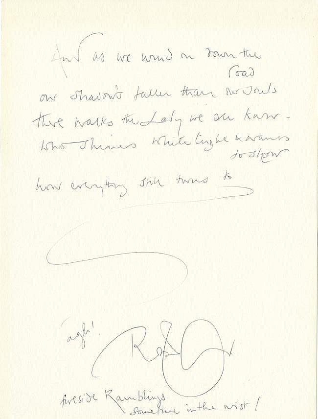 Robert Plant of Led Zeppelin handwritten signed lyrics for “Stairway to Heaven”