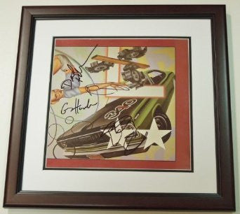 The Cars Autographed / Hand Signed Vinyl Album Cover - MAHOGANY CUSTOM FRAME with Album RICK OCASEK, ELLIOT EASTON, GREG HAWKES AND DAVID ROBINSON