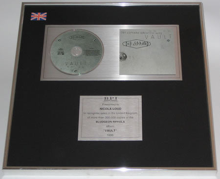 Vault Official 1995 UK B.P.I. Certified Platinum CD award