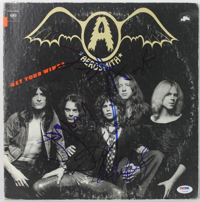 AEROSMITH (5) TYLER, PERRY, KRAMER, WHITFORD & HAMILTON AUTHENTIC SIGNED ALBUM COVER PSA/DNA V10631
