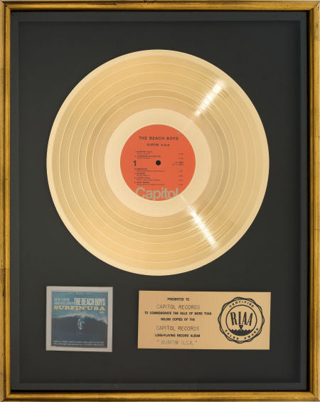 Beach Boys Surfin' U.S.A. RIAA Gold Record Award (Capitol ST-1890, 1963)