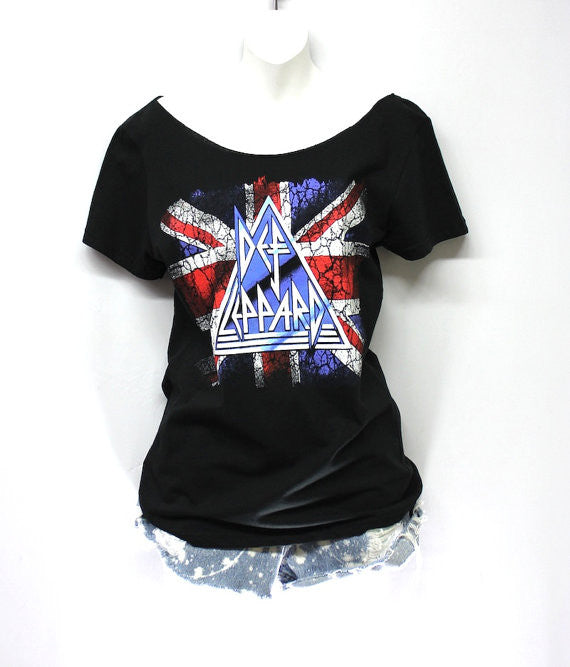 Def Leppard Scoop Neck Off Shoulder Shirt S - 2XL by Julia Takai