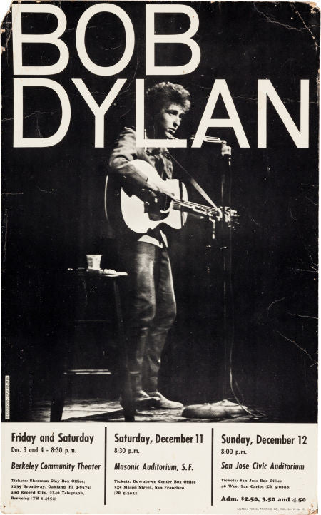 Bob Dylan Berkeley/San Francisco/San Jose Concert Poster (1965)