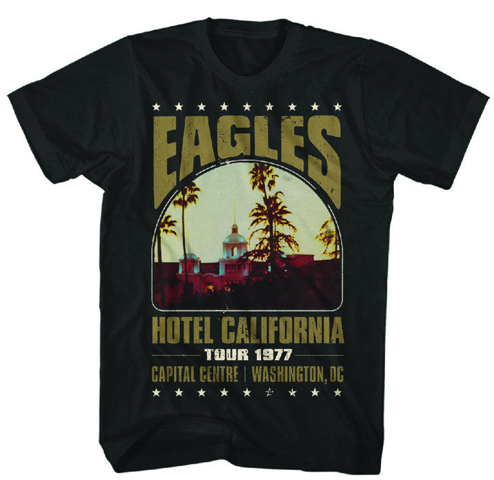 Eagles Hotel CA Tour 1977 men black t shirt