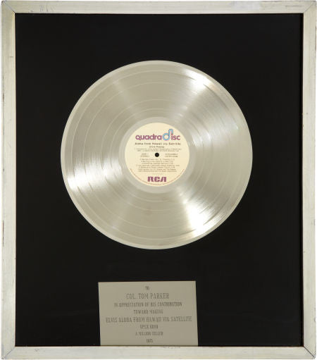 Elvis Presley Aloha from Hawaii via Satellite Platinum Record Award to Colonel Tom Parker (RCA 6089, 1973