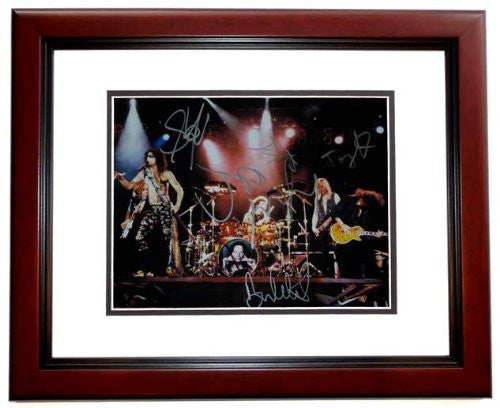 Aerosmith Autographed / Hand Signed 11x14 Photo - MAHOGANY CUSTOM FRAME signed by Steven Tyler, Tom Hamilton, Joey Kramer, Joe Perry, Brad Whitford - THE WHOLE GROUP