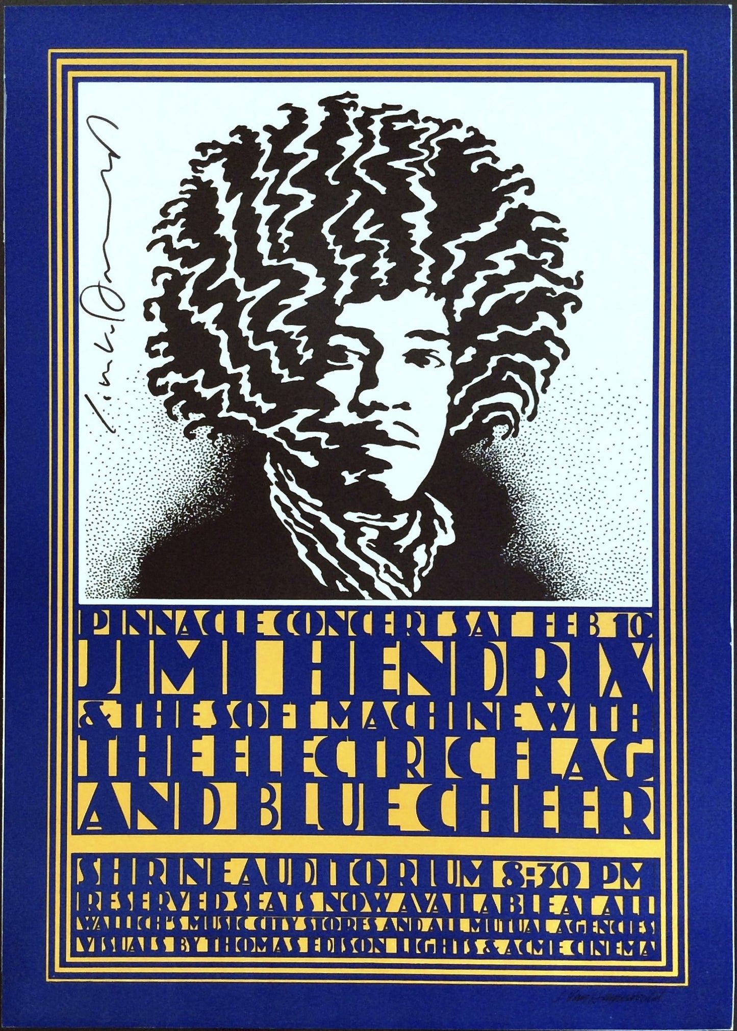 Jimi Hendrix – 1st Printing ’68 Shrine Concert Poster Signed by John Van Hamersveld