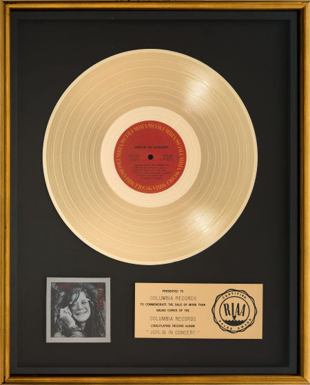 Janis Joplin Joplin In Concert RIAA Gold Record Award (Columbia C2X-31160, 1972)