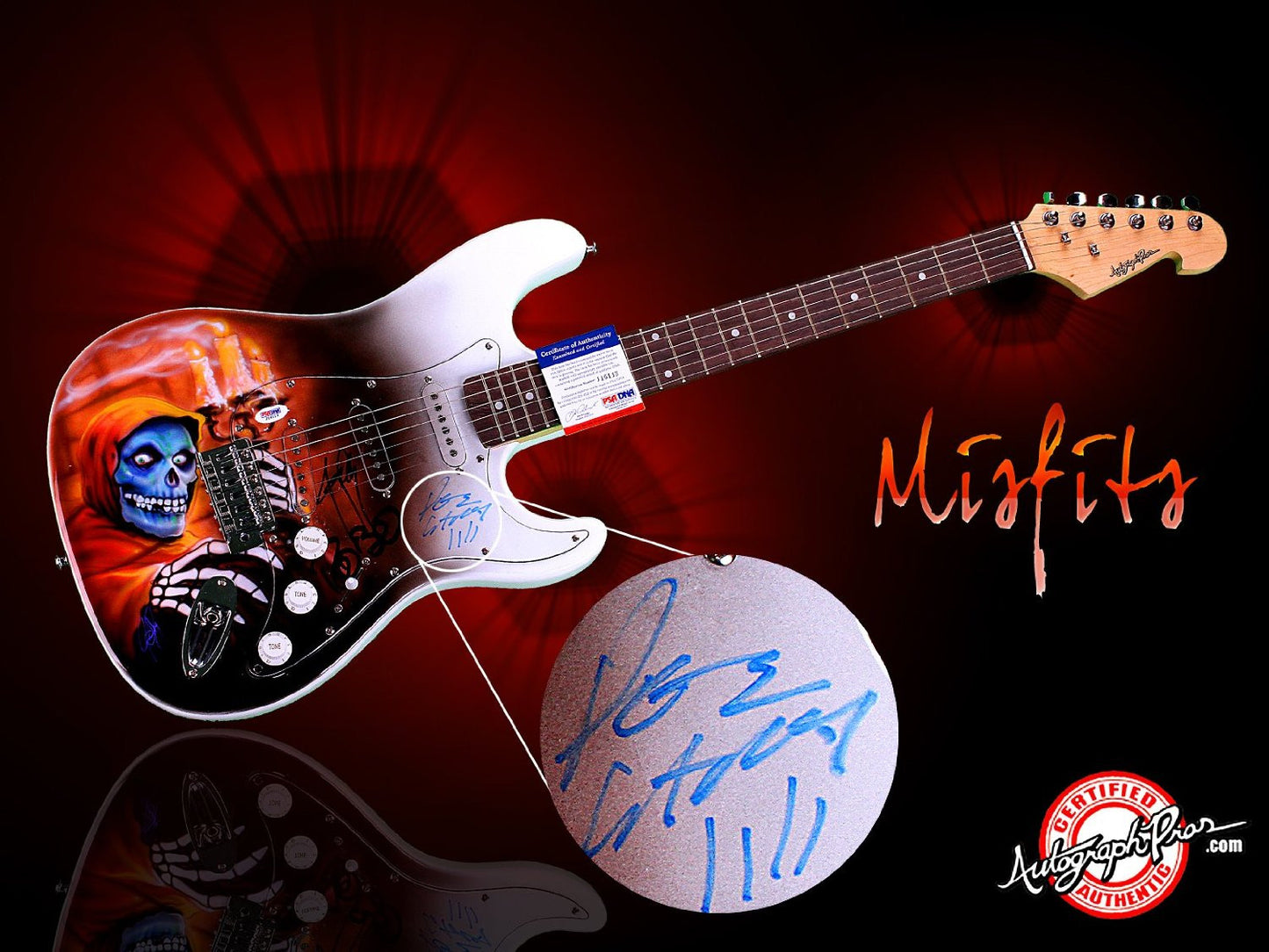 Misfits Autographed Signed Skull Airbrush Guitar & Proof PSA