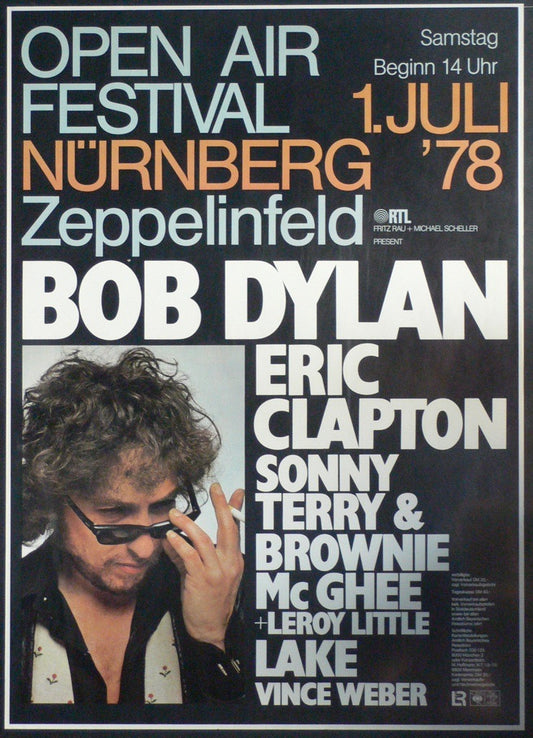 Bob Dylan – 1978 German Concert Poster with Eric Clapton, Sonny Terry & Brownie McGhee
