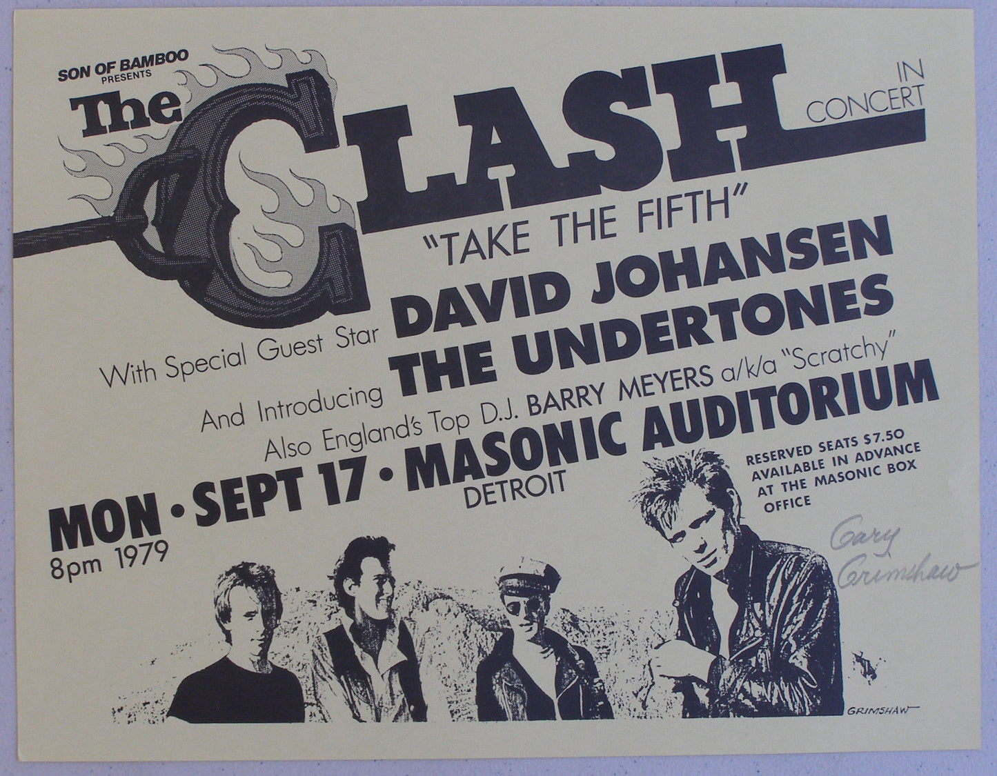 Clash, David Johansen, Undertones, Detroit, Handbill, 1979. Signed by the artist