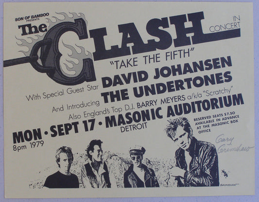 Clash, David Johansen, Undertones, Detroit, Handbill, 1979. Signed by the artist
