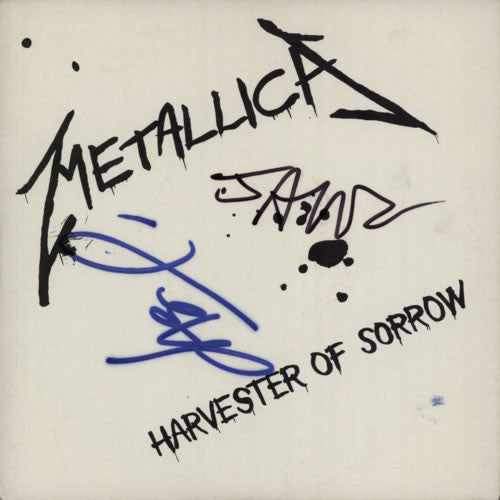Harvester Of Sorrow - Autographed 1988 UK Vertigo injection moulded label promotional