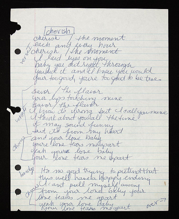 Madonna Signed Lyrics For "Cherish" 1989