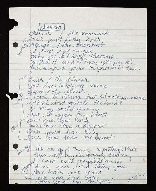 Madonna Signed Lyrics For "Cherish" 1989