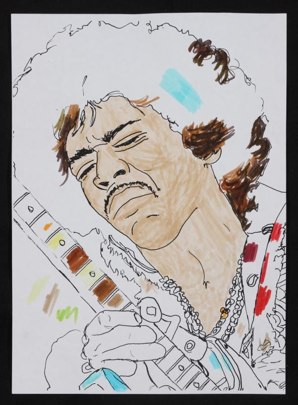 JOHN ENTWISTLE HAND-COLORED JIMI HENDRIX PORTRAIT