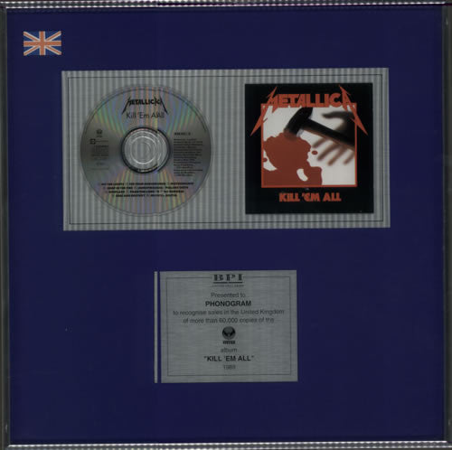 METALLICA Kill 'Em All Official 1989 UK B.P.I. Certified Silver Award