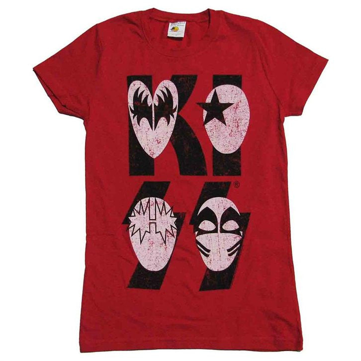 Kiss Band Juniors T-shirt Cartoon Mask Logo Faces-medium