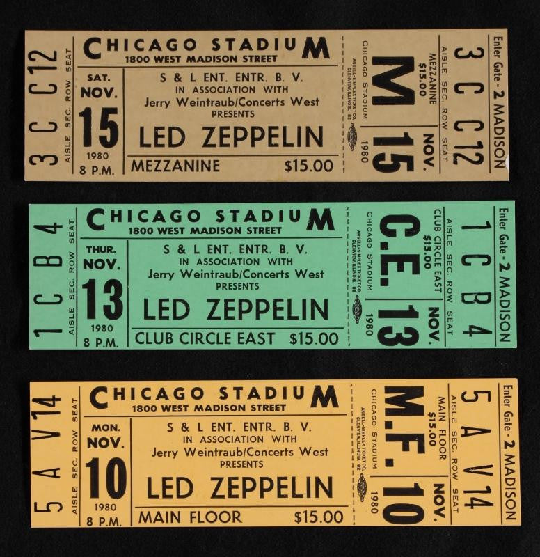 LED ZEPPELIN 1980 UNUSED CONCERT TICKETS