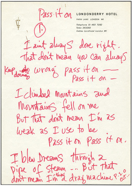 Jimi Hendrix Handwritten "Pass It On" ("Straight Ahead") Working Lyrics