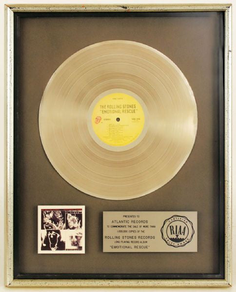 Rolling Stones "Emotional Rescue" RIAA Platinum Album Award