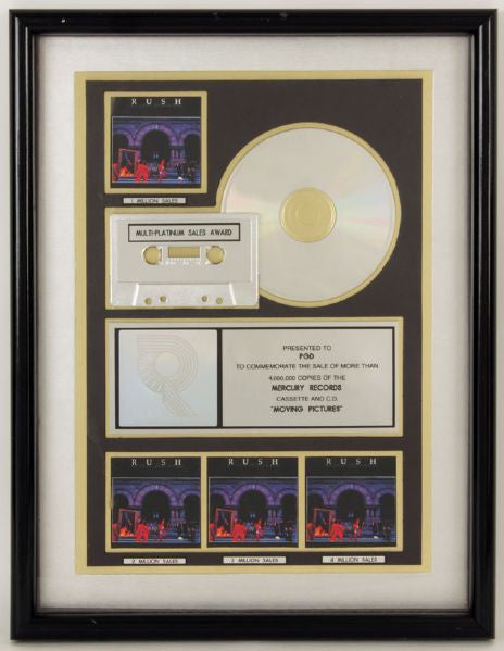 Rush "Moving Pictures" Official RIAA Platinum CD and Cassette Award