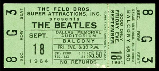 Lot 43: The Beatles 1964 Dallas Full Ticket (1.5x3.5")