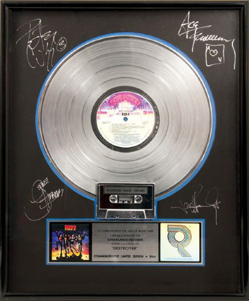 KISS Signed "Destroyer" RIAA Platinum Award
