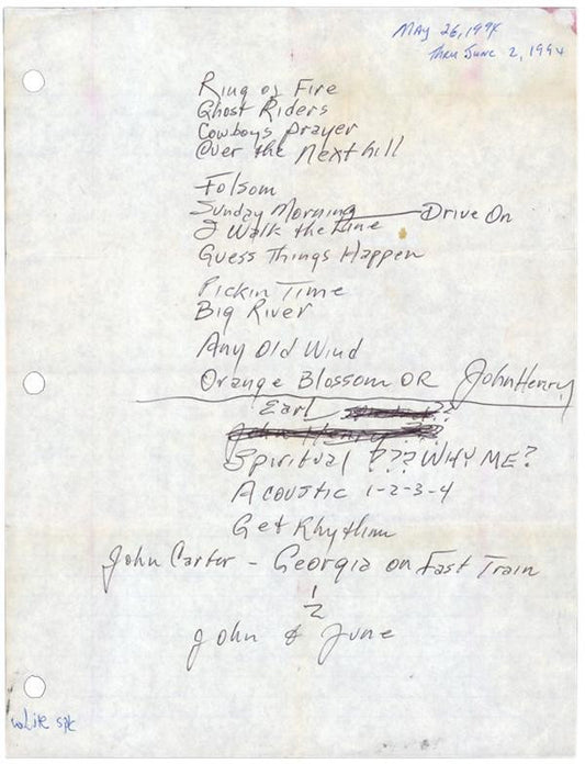 Lot 60: Johnny Cash Handwritten Setlist