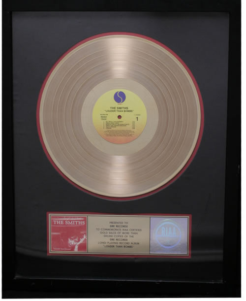 THE SMITHS Louder Than Bombs (Rare Official US RIAA Certified GOLD Sales Award