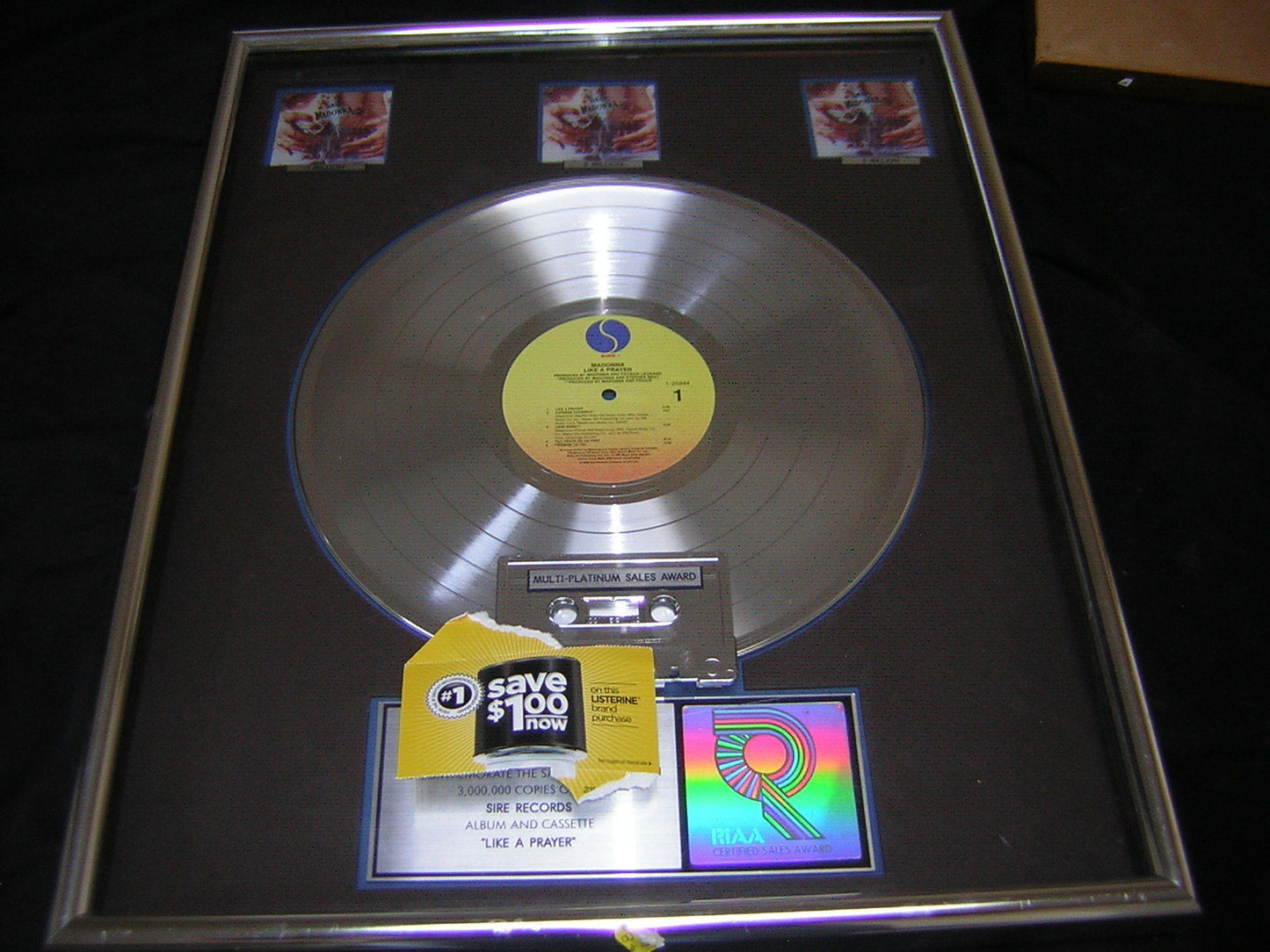 MADONNA RIAA RECORD AWARD LIKE A PRAYER 3X PLATINUM