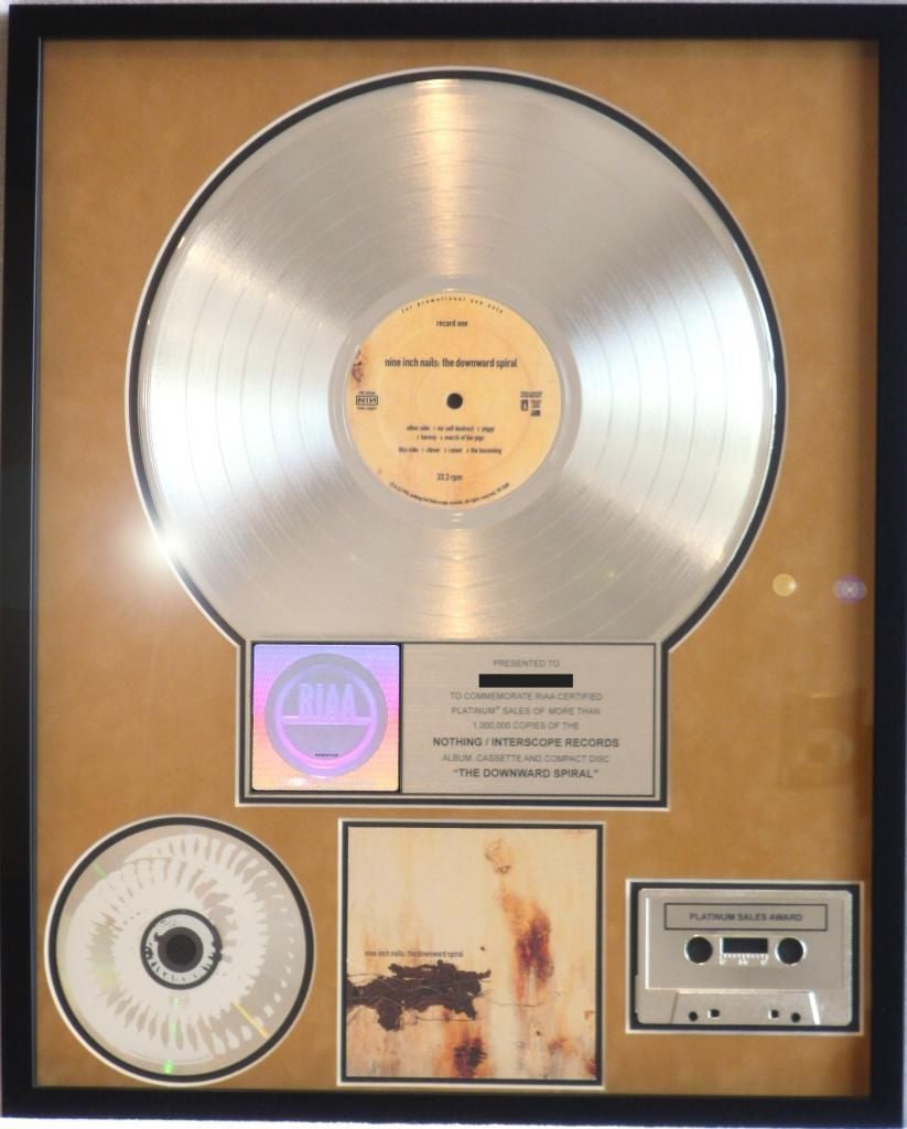 NINE INCH NAILS NIN “DOWNWARD SPIRAL” RIAA RECORD AWARD TRENT REZNOR