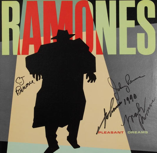 RAMONES PLEASANT DREAMS SIGNED ALBUM AND AND SKATEBOARD DECK