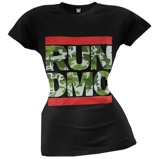 Run DMC - Camo Logo Juniors T-Shirt Black