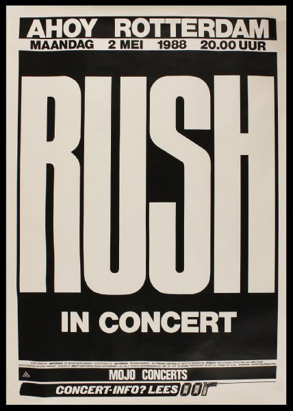 Rush 1988 Rotterdam European Tour Subway Concert Poster (33 X 46)